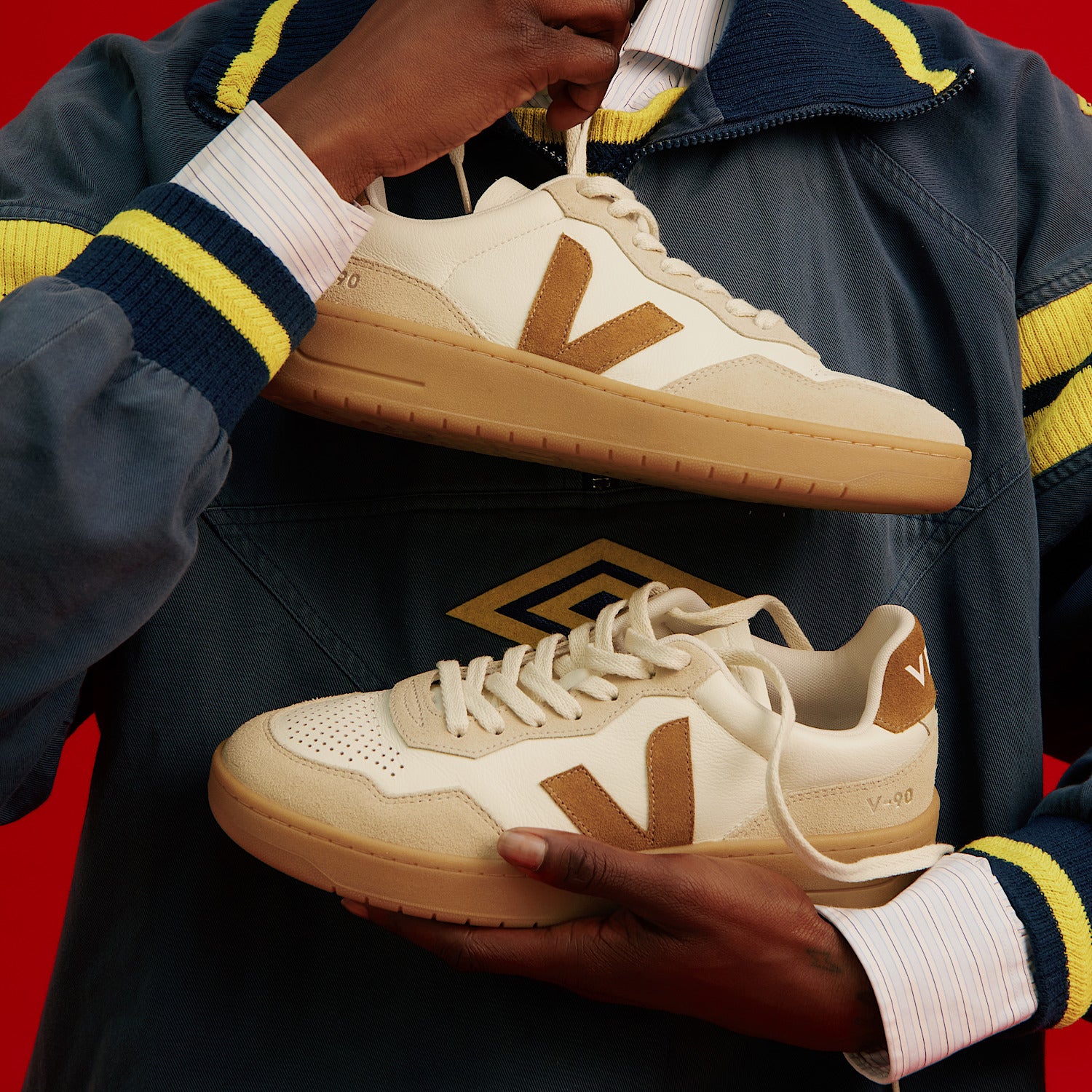 veja sneakers v-90 organic-leather beige vd2020915